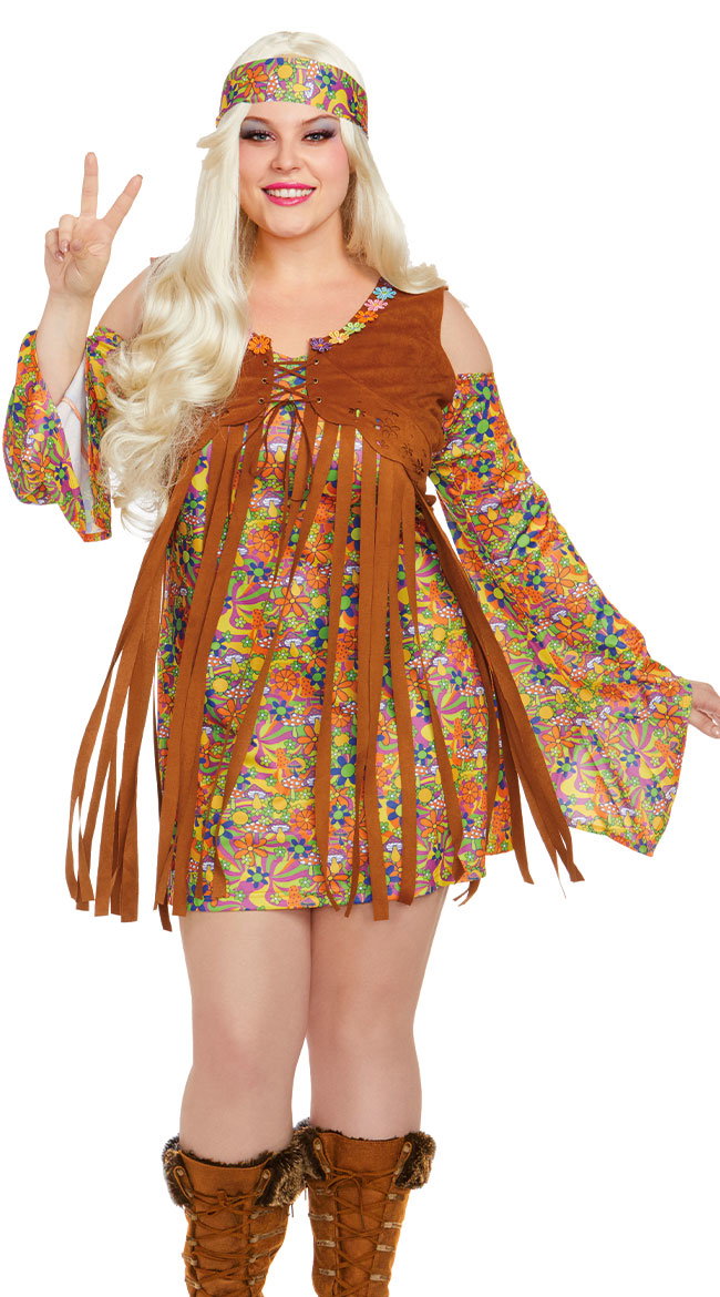 Plus Size Flower Power Hippie Costume - Image 3