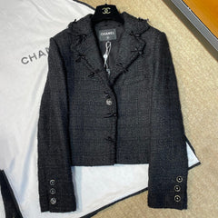 Chanel Women's Fall/Winter Tweed Blazer with Lapel and Single-Button Fastening Retro High-Street Long-Sleeve Jacket Ngvp #2599