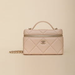 Chanel Chain Dressing Table Grained Shiny Calfskin with Gold Metal Dark Brown Fashion #332778
