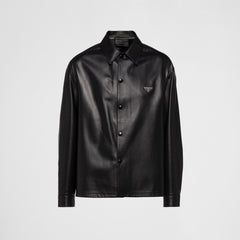 Prada Men's Fall/Winter Fashion Casual Solid Color Lapel Single Breasted Leather Jacket With Logo Triangle Emblem Jacket #79343