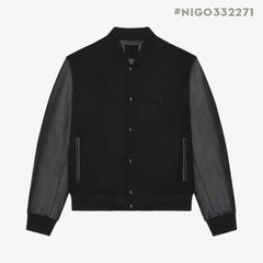 Givenchy Men's Patchwork Crew Neck Single Breasted Logo Long Sleeve Jacket Black #332271
