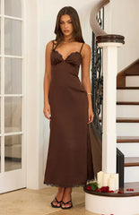 Freilla Brown Satin Midi Dress
