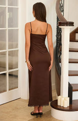 Freilla Brown Satin Midi Dress