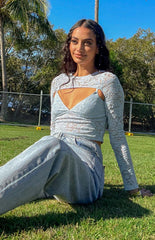 Here With Me Blue Lace Cami And Shrug Set