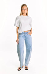 Jannina Light Wash Denim Studded Low Rise Jeans