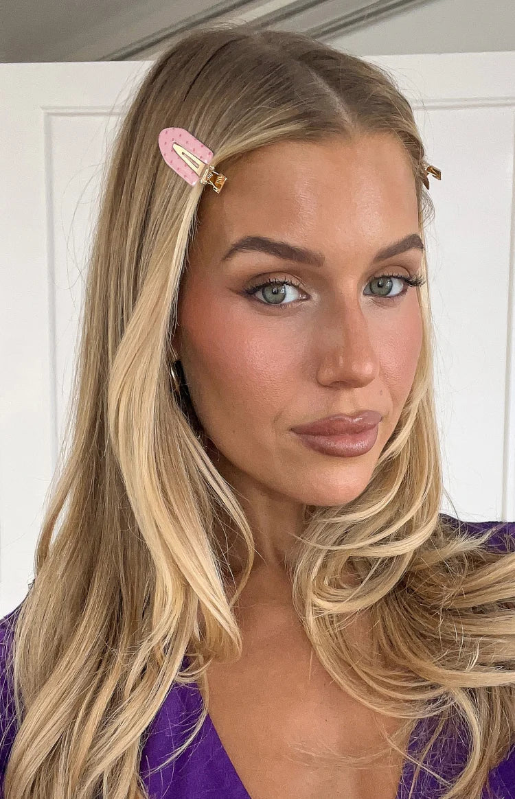 Juno Pink Polka Dot 4 Pack Non Crease Hair Clips (Free Over $100)