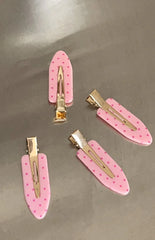 Juno Pink Polka Dot 4 Pack Non Crease Hair Clips (Free Over $100)