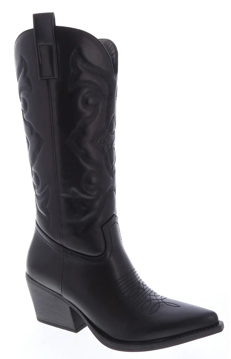 Kelly Black Pu Cowboy Boots