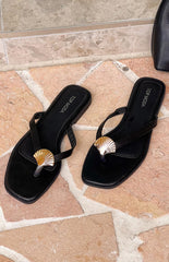 Eastside Black And Gold Thong Sandals
