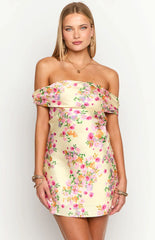 Primrose Yellow Bloom Off The Shoulder Mini Dress