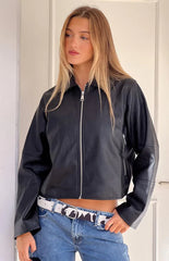Rockie Black Pu Pebbled Cropped Jacket