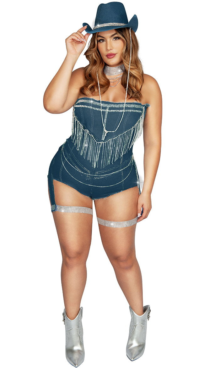 Plus Size Denim And Diamonds Cowgirl Costume - Image 1