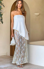 Sabella Pale Yellow Sequin Lace Maxi Skirt