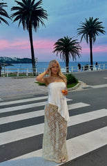 Sabella Pale Yellow Sequin Lace Maxi Skirt