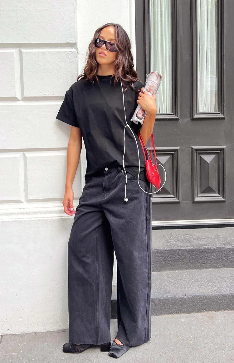She'S Yours Black Wide Leg Boyfriend Jeans