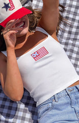 Suzie White Usa Embroidered Tank Top