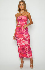 When In Rome Pink Print Mesh Maxi Skirt