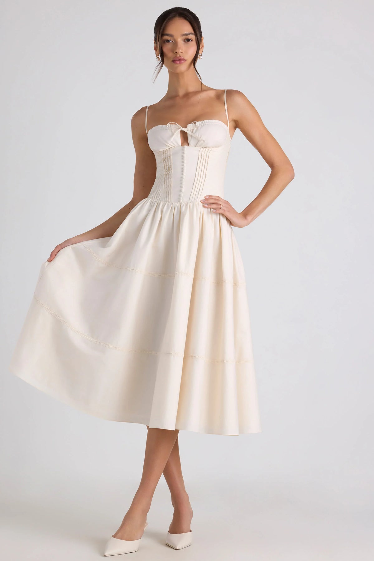 Lace-Trim Pintucked Poplin Midaxi Dress In Ivory