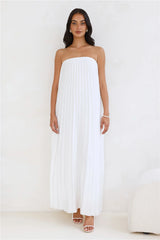 Moonlit Sea Pleated Strapless Maxi Dress Ivory
