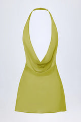 Cowl-Neck Backless Mini Dress In Olive Green