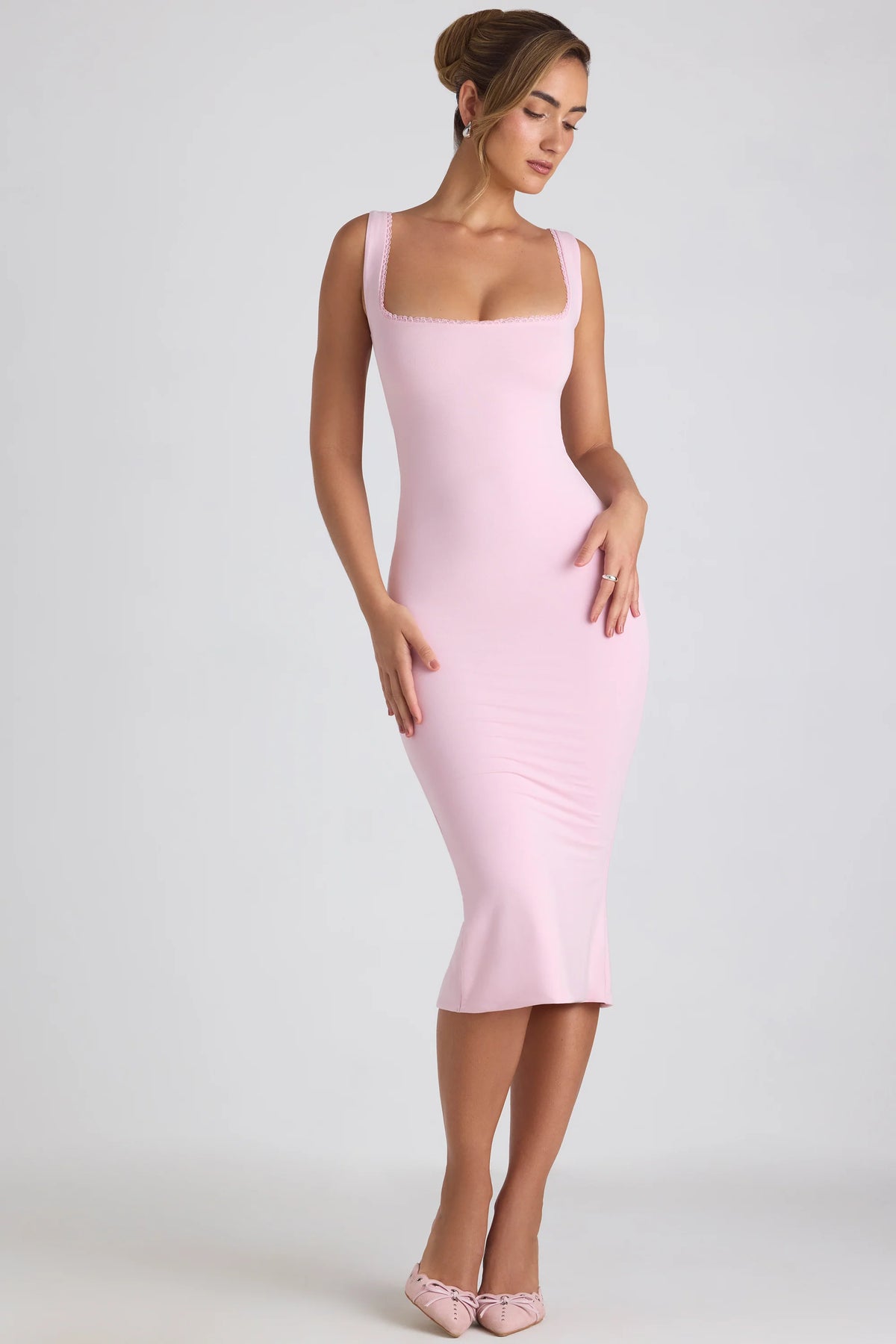 Modal Lace-Trim Midaxi Dress In Soft Pink
