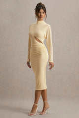 Pandora | Pale Lemon Long-Sleeve Maxi Dress With Cut-Out