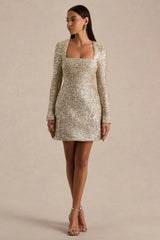 Invite | Gold Sequin Square-Neck Mini Dress