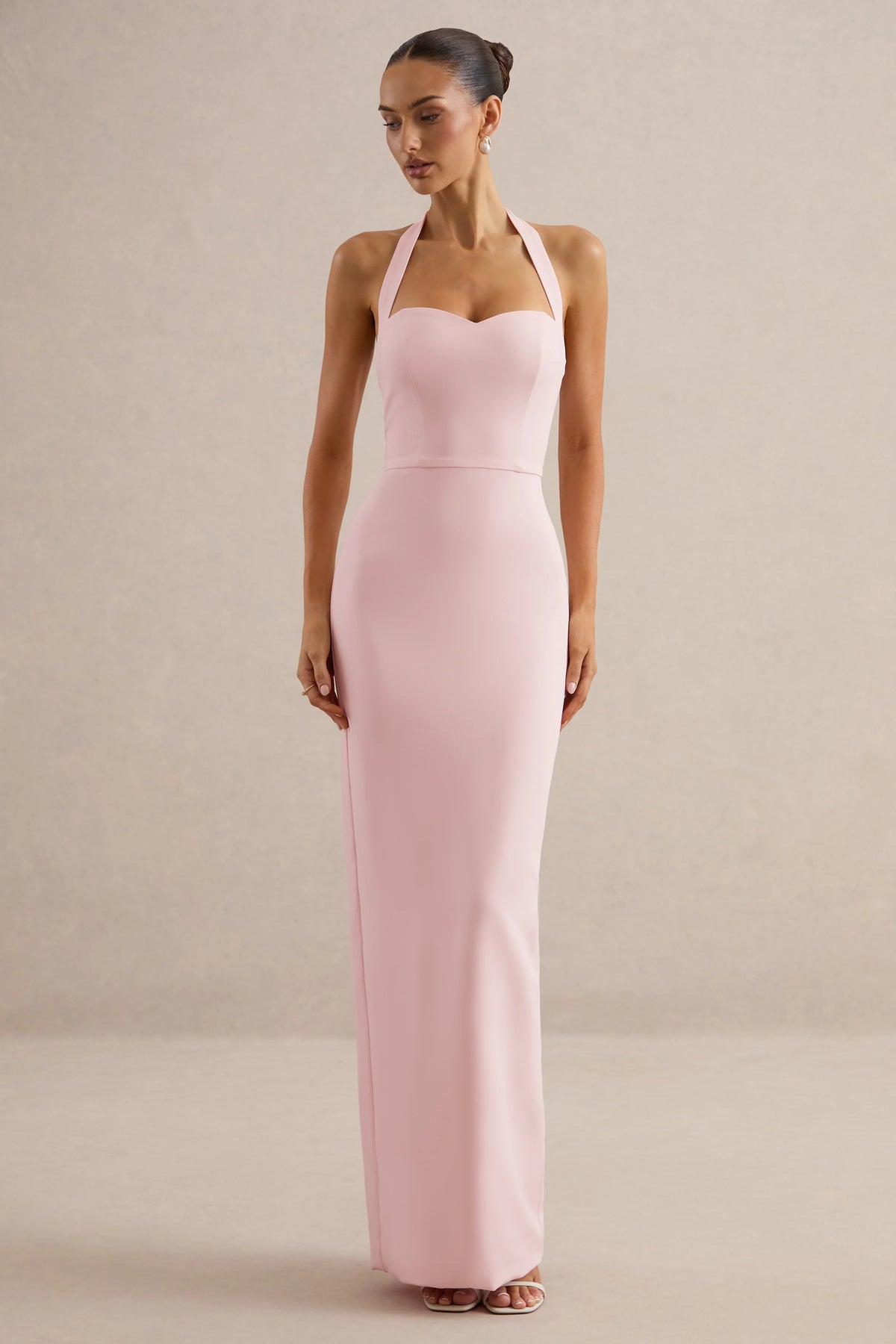 Heloira | Light Pink Sweetheart-Neck Maxi Dress