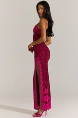 Embellished Square-Neck Maxi Dress In Cranberry