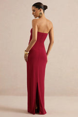 Mireia | Red Bandeau-Neck Maxi Dress With Body Cut-Out And Gold Details