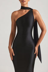 Asymmetric Scarf-Detail Maxi Dress In Black