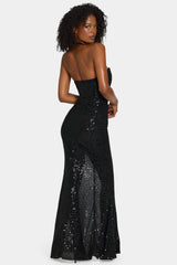 Embellished Halterneck Gown In Black