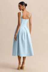 Greta | Powder-Blue Sweetheart-Neck Midi Dress