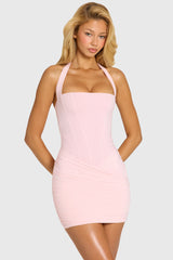 Halterneck Mini Dress In Baby Pink