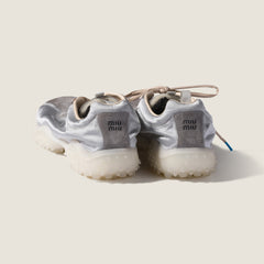 MiuMiu Cloudy Gray Bubble Technical Fabric And Suede Sneakers #395010