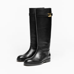 CHANEL High Boots Calfskin Black #394088