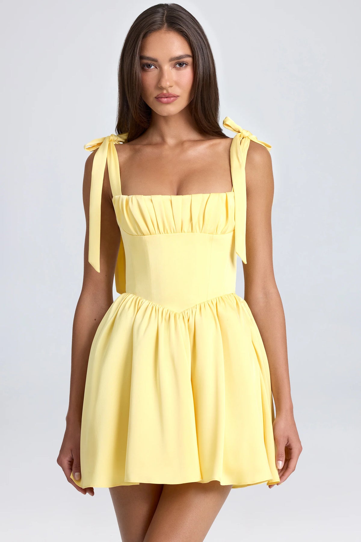 Draped Corset Mini Dress In Daffodil