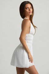 Plunge Cross-Back Mini Dress In White