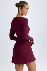 Modal Asymmetric A-Line Mini Dress In Wine Red