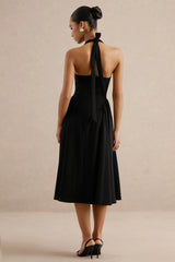 Meriellea | Black Sweetheart-Neck Midi Dress
