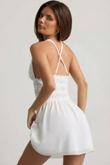 Plunge Cross-Back Mini Dress In White