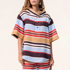 CHANEL Top Silk Blue Red Brown Beige White #387007