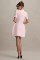Carabella | Pink High-Neck Short-Sleeve Mini Dress