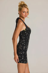 Embellished Sweetheart-Neck Mini Dress In Black