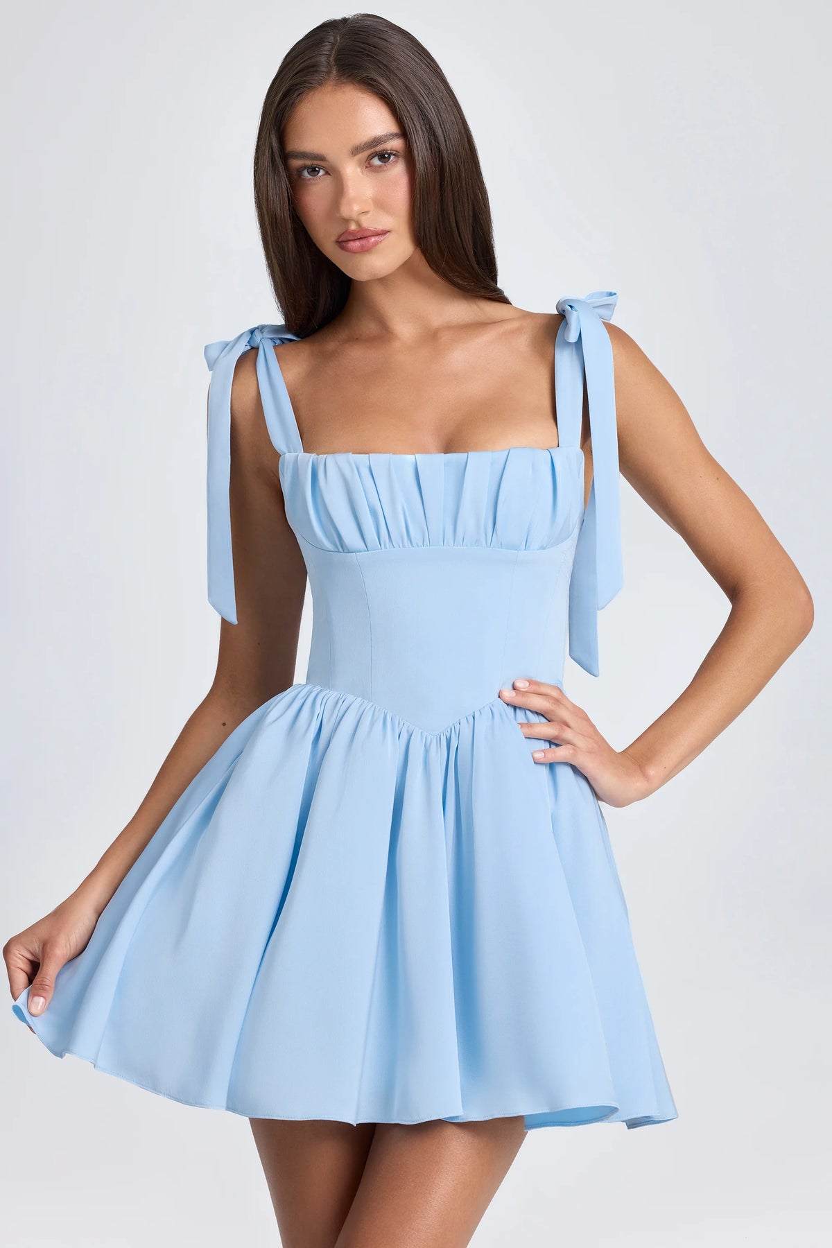 Draped Corset Mini Dress In Sky Blue