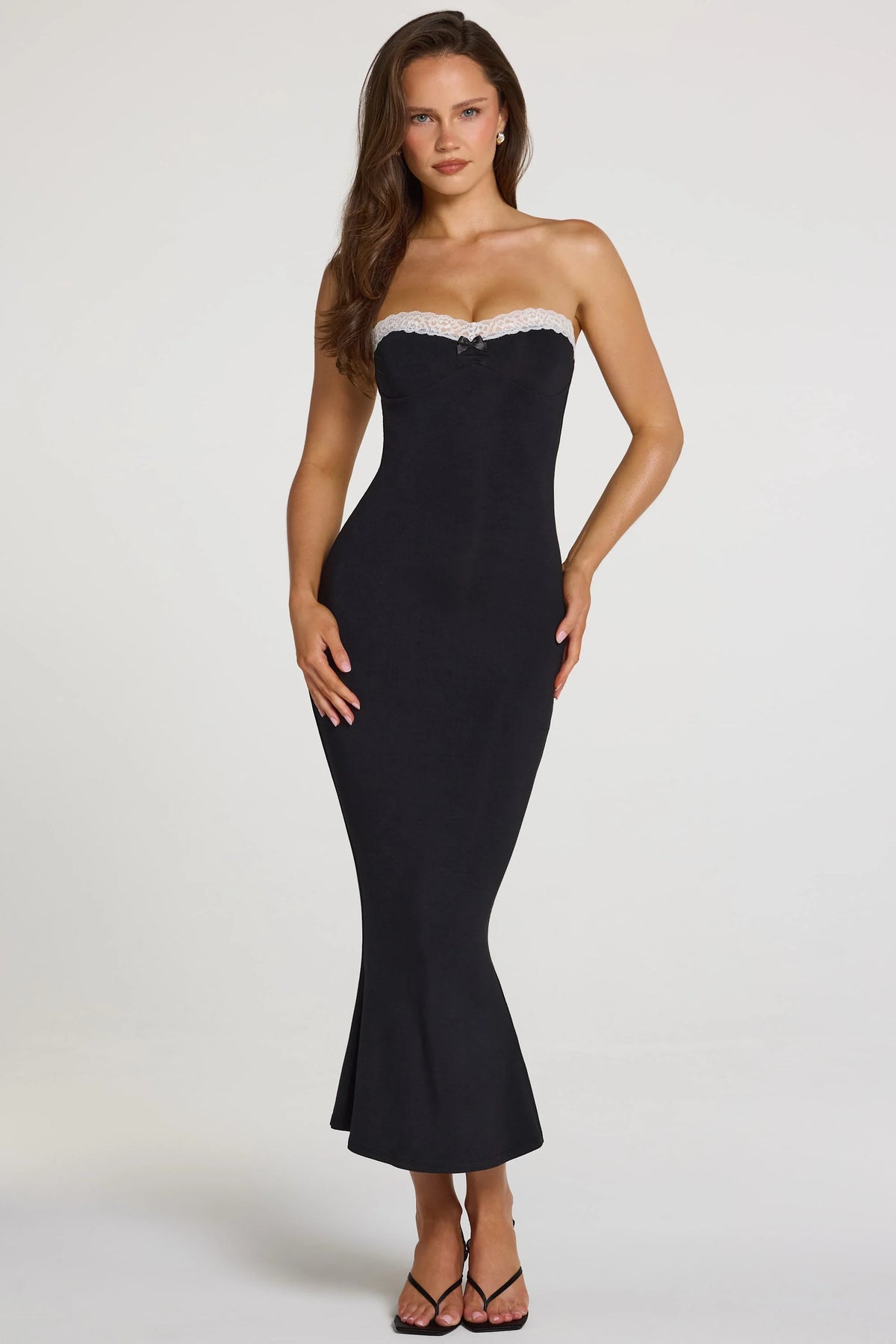 Modal Lace-Trim Midaxi Dress In Black
