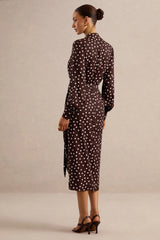 Amarosia | Brown Polka-Dot Wrap Shirt Midi-Dress