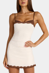 Modal Lace-Trim Peekaboo Mini Dress In Oat