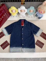 Gucci Bleached GG Cotton Denim Jacquard Shorts and Shirts #386737