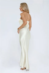 Dressed To Dazzle Strapless Satin Maxi Dress Ivory